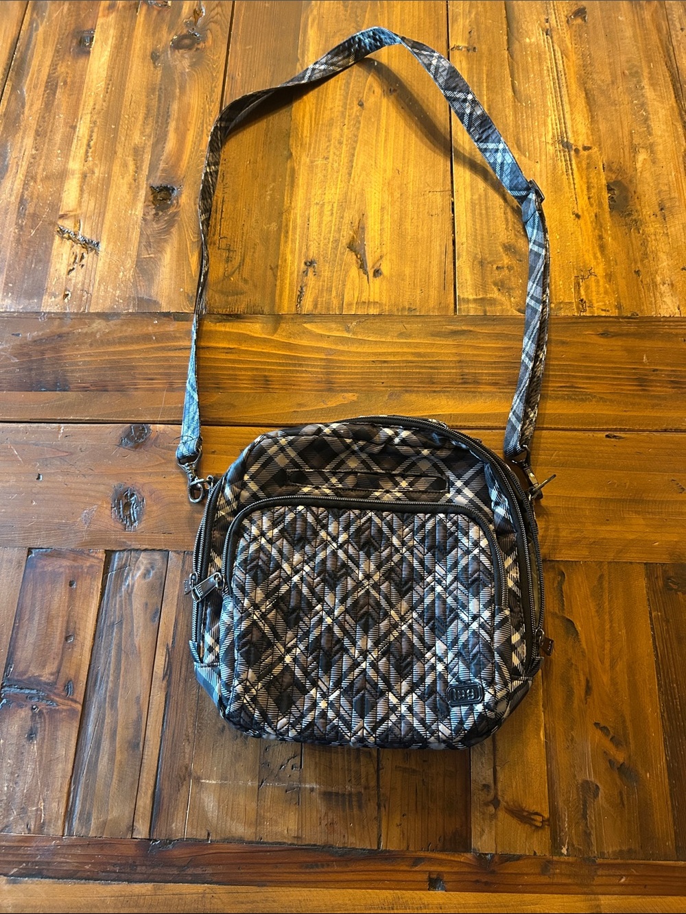 LUG  Quilted Plaid Crossbody Bag in Black and Gray great travel bag